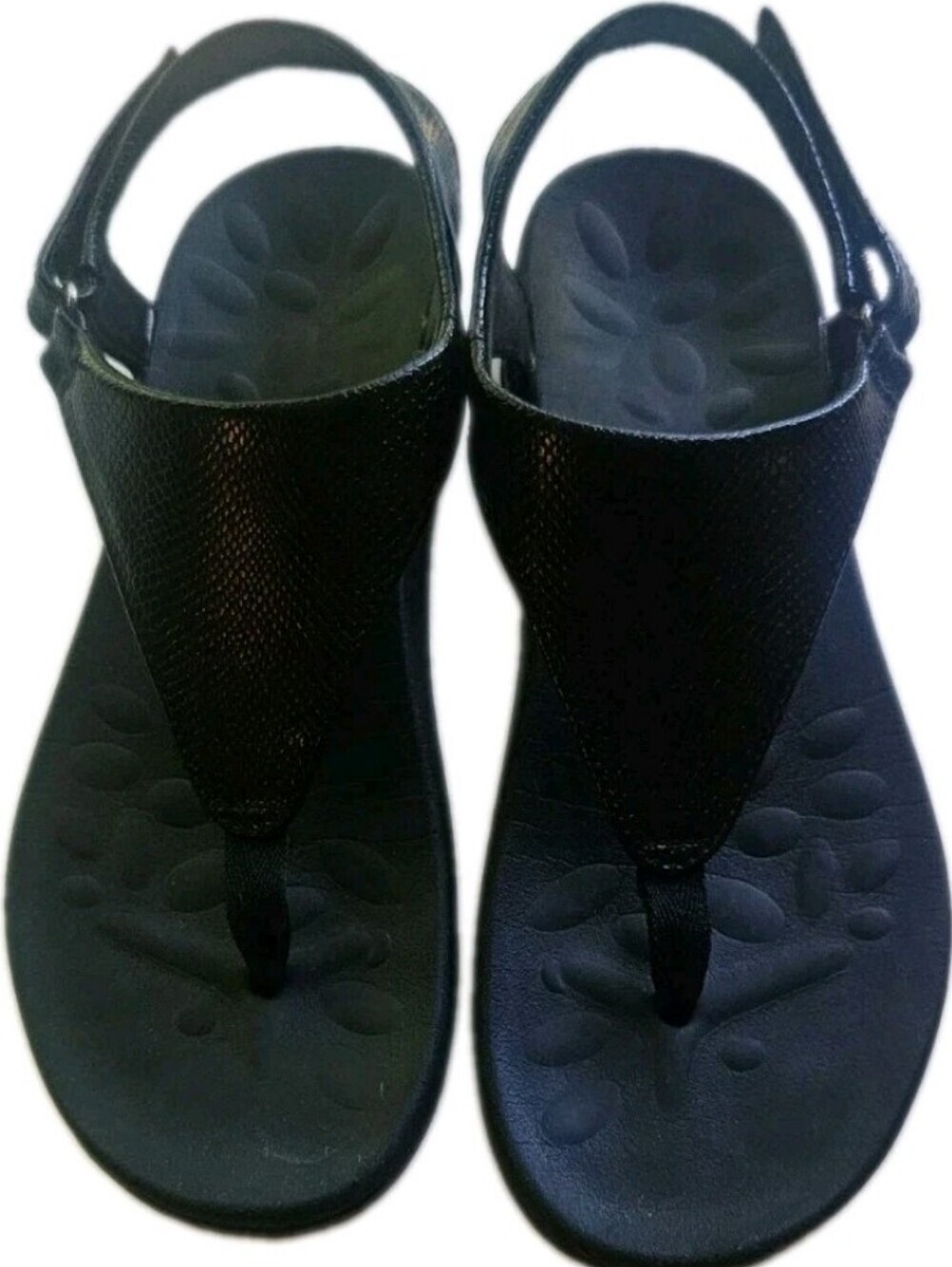 Arch Support Comfort Black Faux Snake Skin Thong Sandal (37/6.5)Adjustable Strap